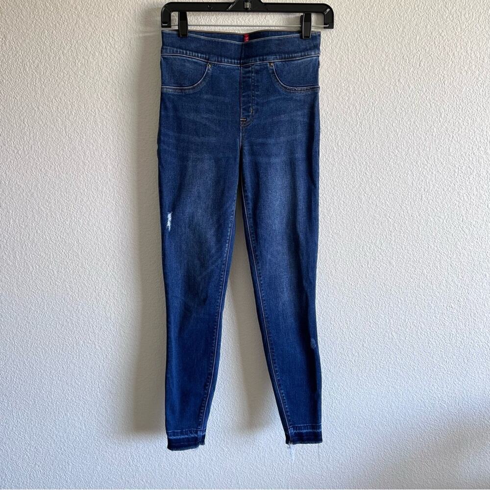 Spanx Distressed Denim High Rise Elastic Waist Jeggings